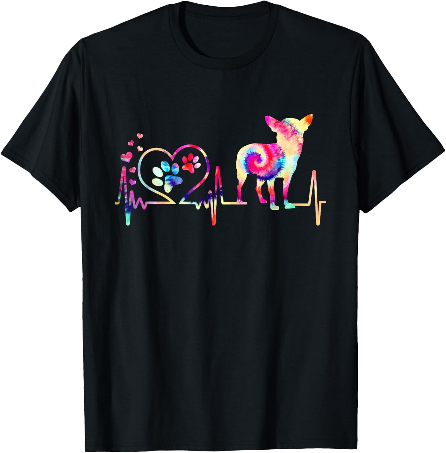 Chihuahua Dog Tie Dye Heart Beat Puppy Dog Lover T-Shirt - T-Shirt | Black