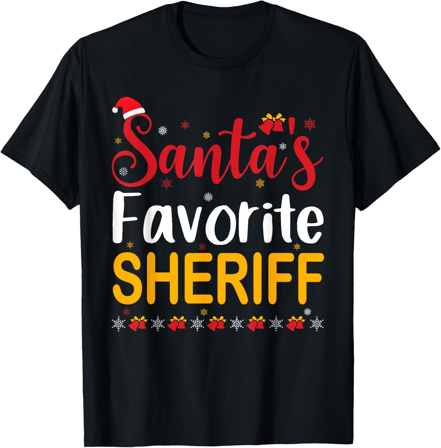 Santa's Favorite Sheriff Matching Family Pajama Christmas T-Shirt - T-Shirt | Black