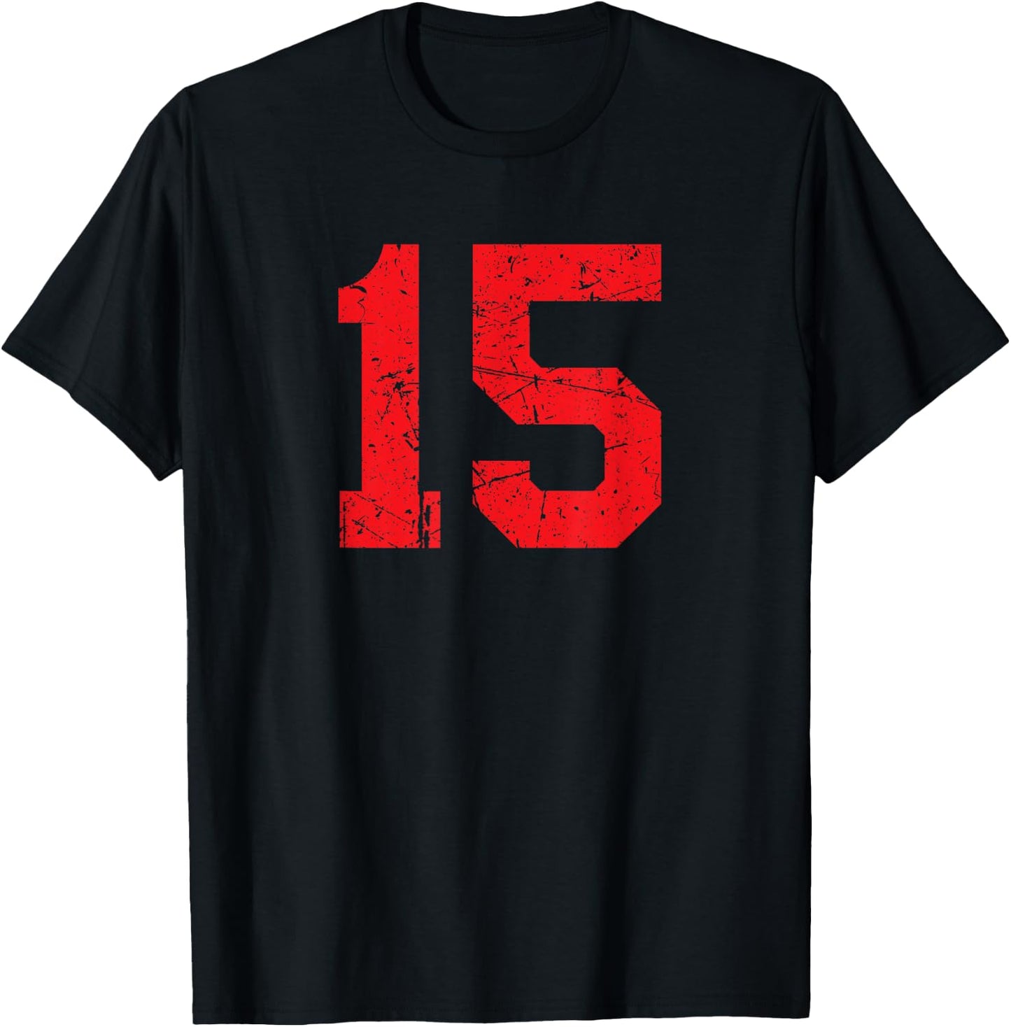 Number #15 Distressed Sport Red Number T-Shirt - T-Shirt | Black