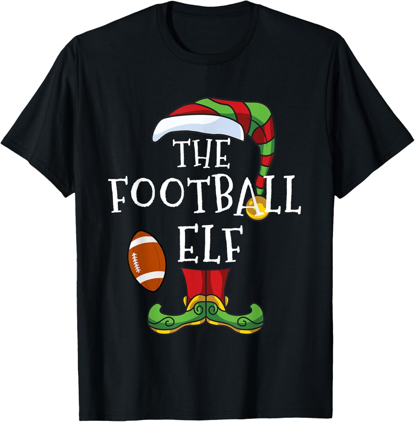 American Football Elf Family Matching Christmas Funny T-Shirt - T-Shirt | Black