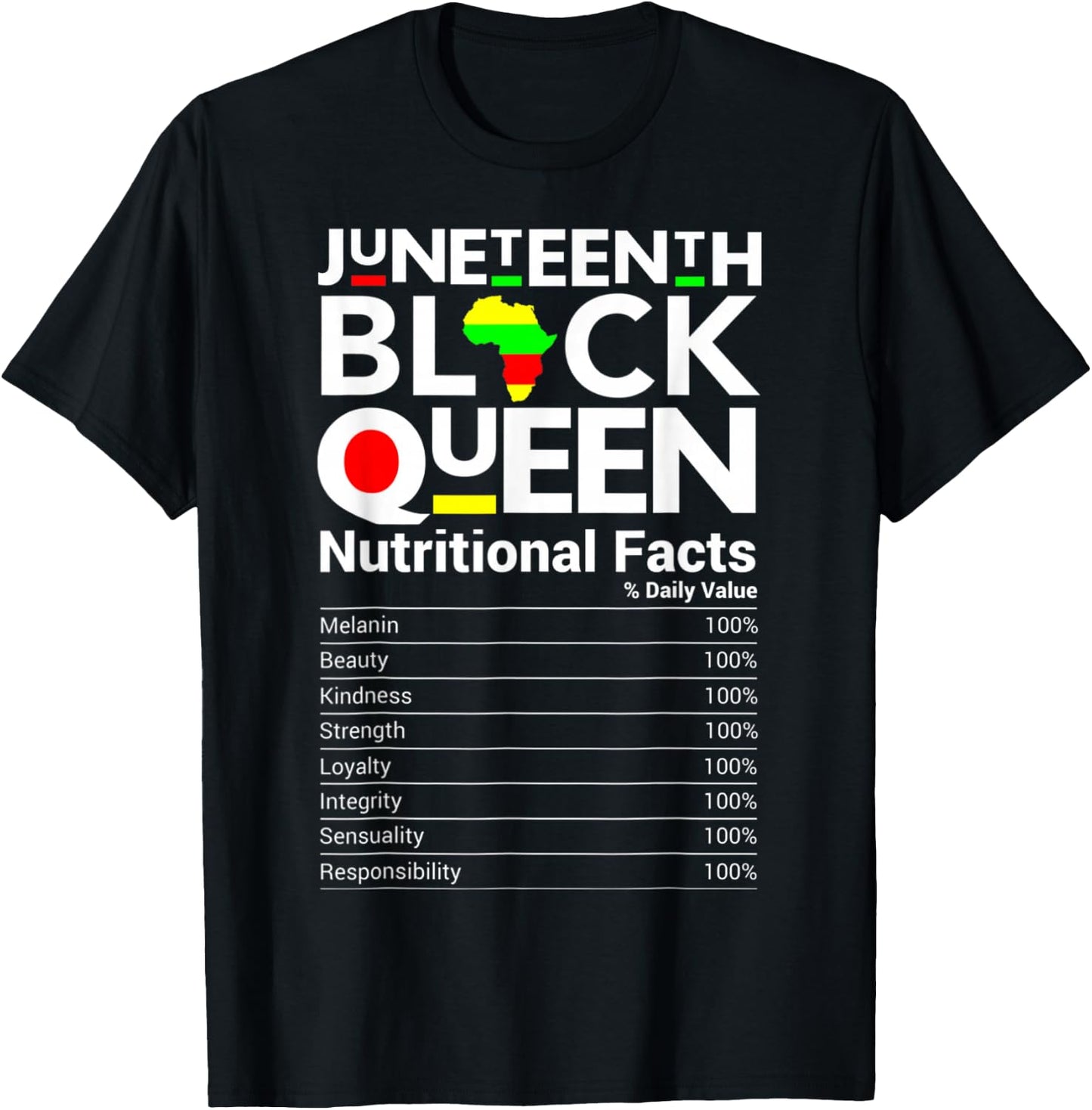 Juneteenth Black Queen Nutritional Fact Nutrition Facts T-Shirt - T-Shirt | Black