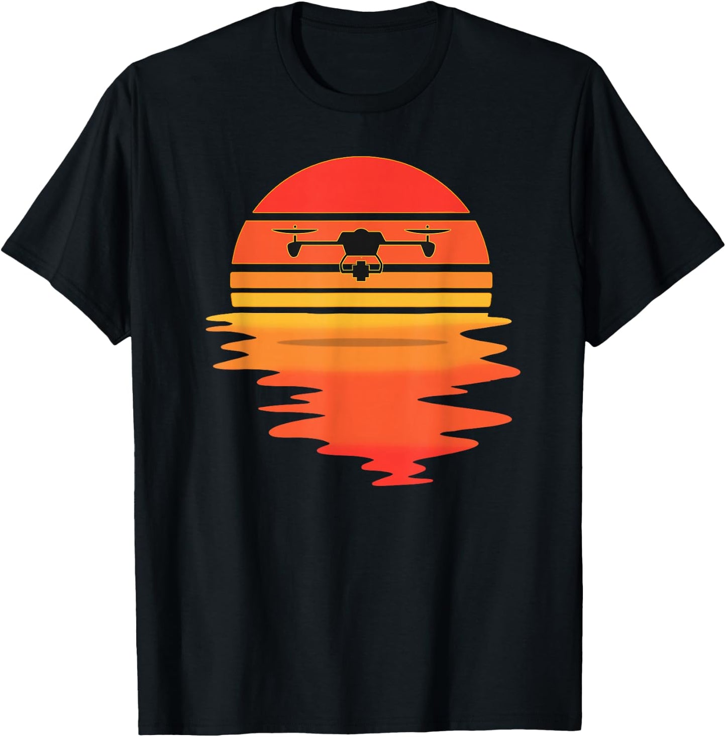 Retro Drone Pilot - Vintage Sunset Aviator Flying Quadcopter T-Shirt - T-Shirt | Black