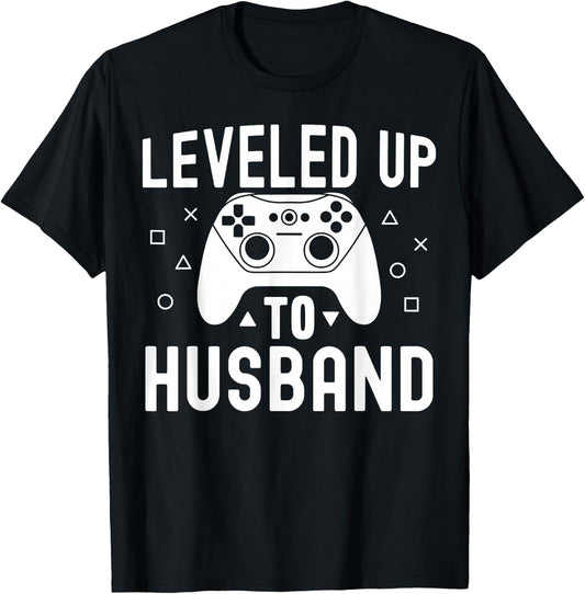 Leveled Up To Husband Fiance Boyfriend Engagement Video Game T-Shirt - T-Shirt | Black