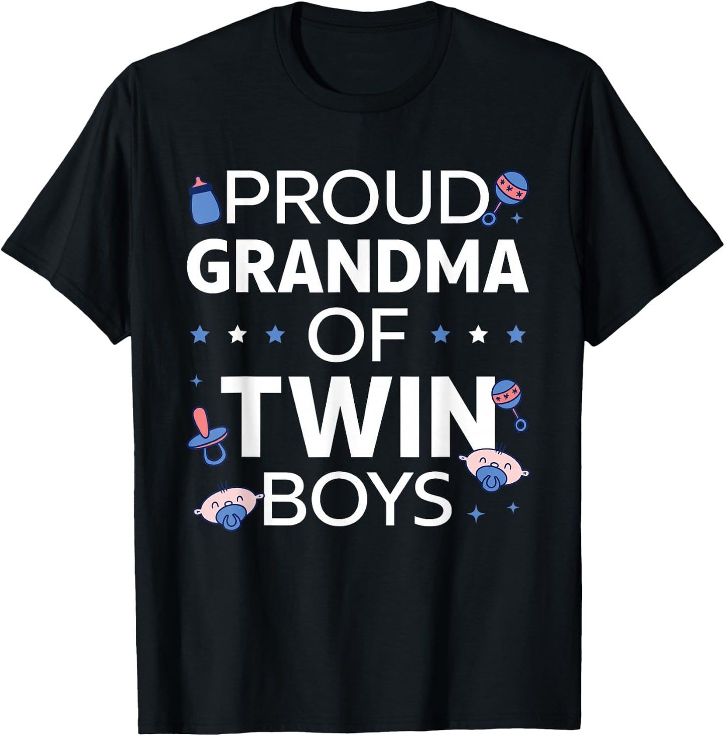 Twin Grandma Grandmother Of Two Proud Grandma Of Twin Boys T-Shirt - T-Shirt | Black