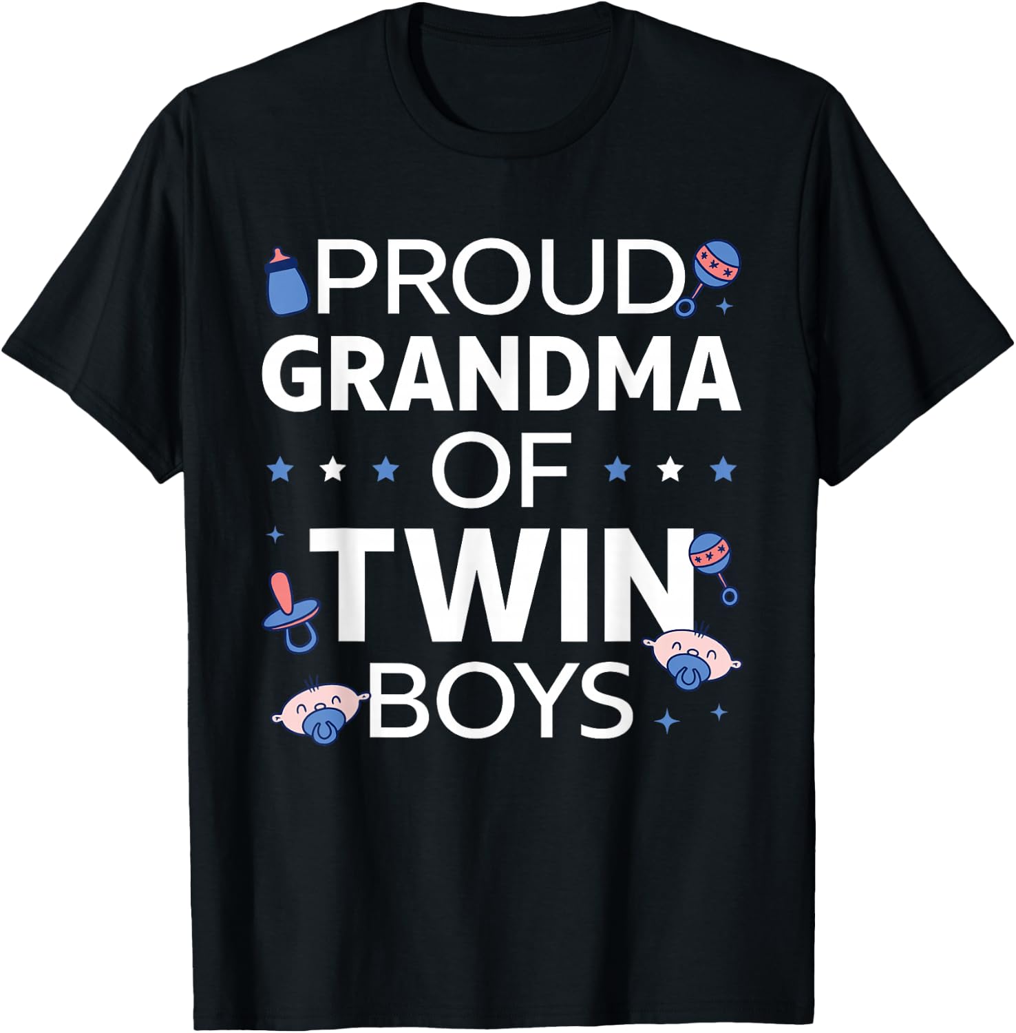 Twin Grandma Grandmother Of Two Proud Grandma Of Twin Boys T-Shirt - T-Shirt | Black