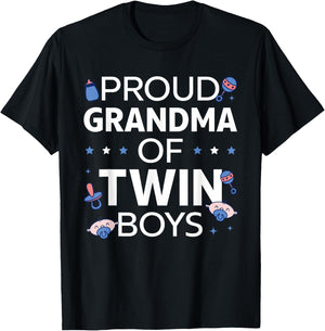 Twin Grandma Grandmother Of Two Proud Grandma Of Twin Boys T-Shirt - T-Shirt | Black
