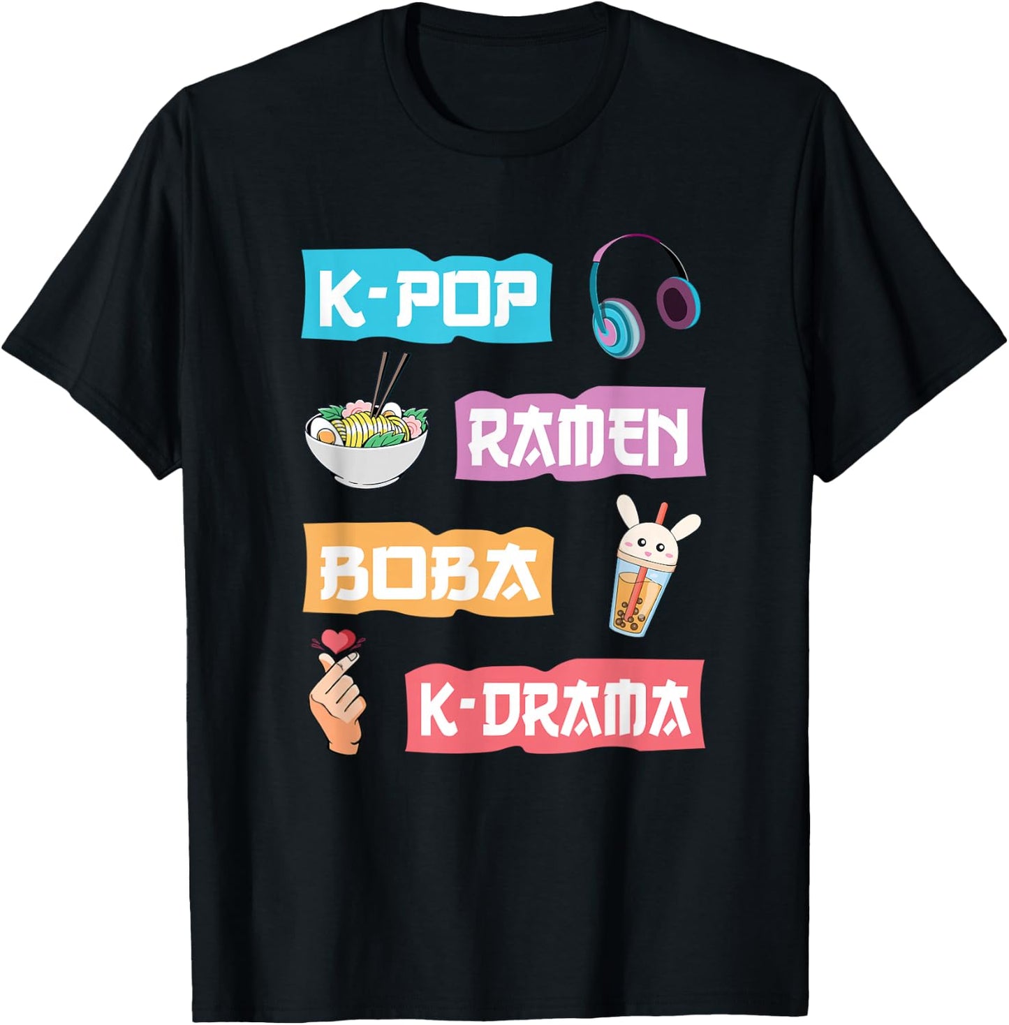 K-Pop Ramen Boba K-Drama - Cute Anime Ramen Small T-Shirt - T-Shirt | Black