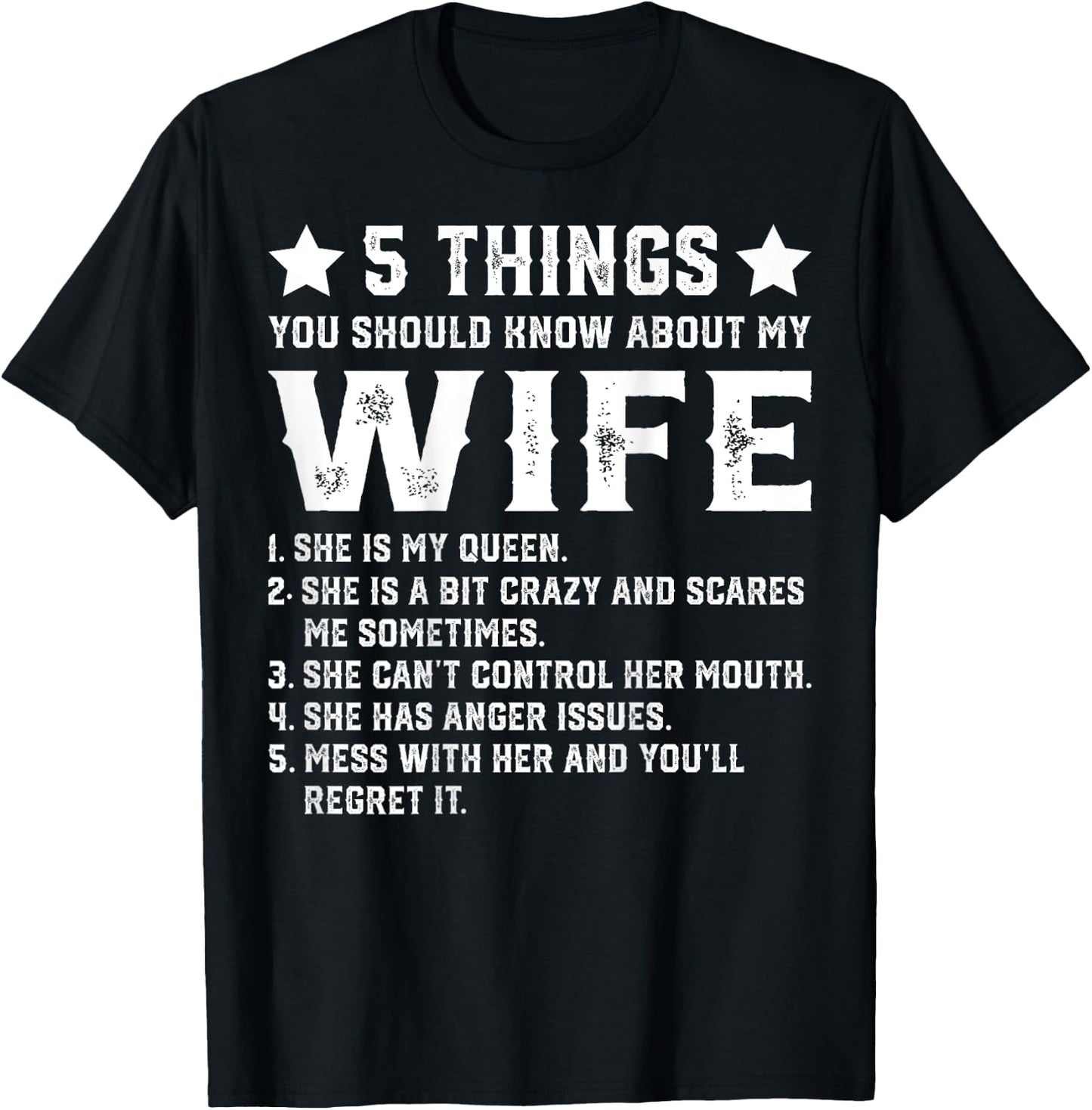 5 Things You Should Know About My Wife (On Back) Husband T-Shirt - T-Shirt | Black