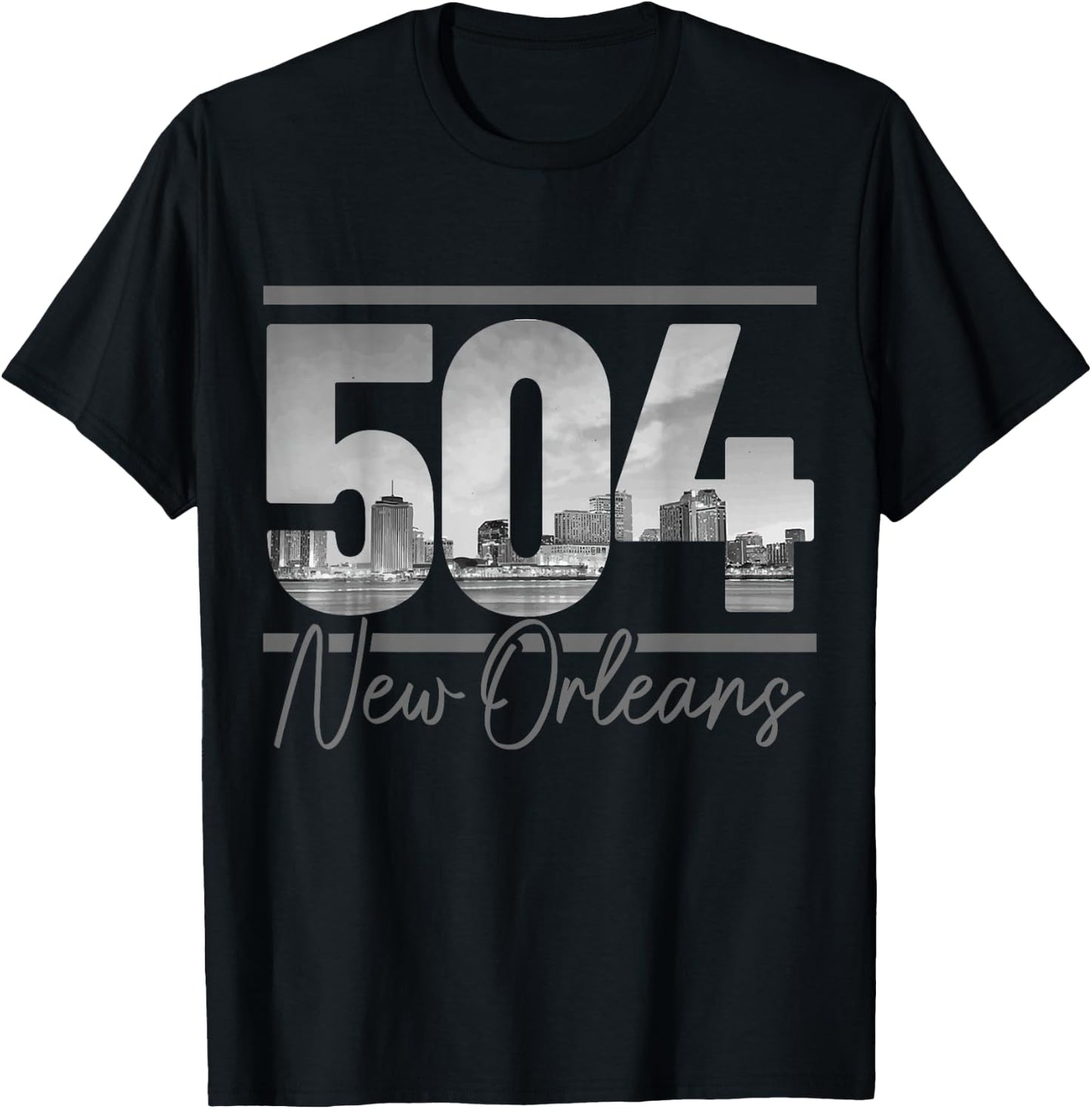 New Orleans 504 Area Code Skyline Louisiana Vintage T-Shirt - T-Shirt | Black