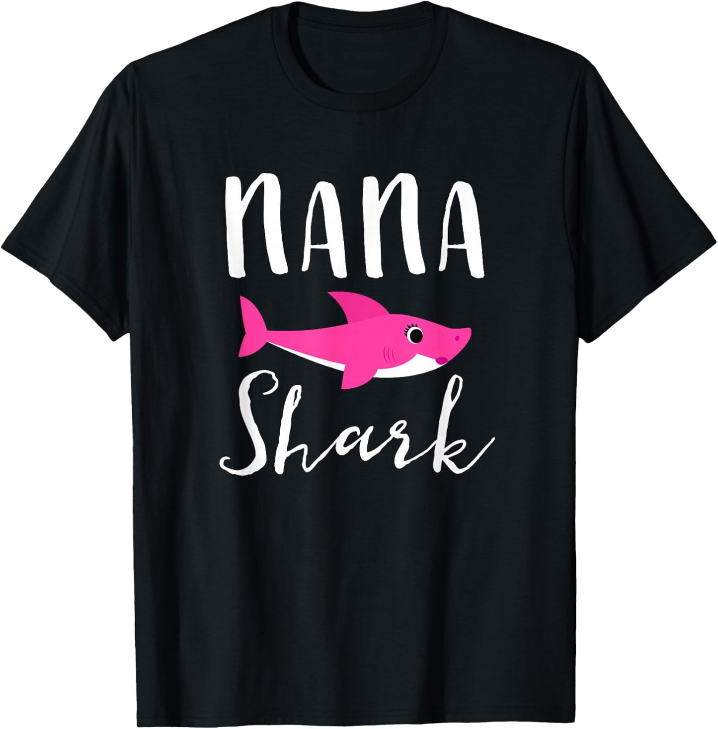 Nana Shark Grandma Grandmother Pink Shark Graphic T-Shirt - T-Shirt | Black