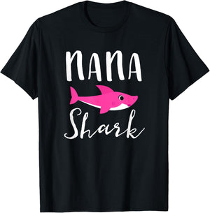 Nana Shark Grandma Grandmother Pink Shark Graphic T-Shirt - T-Shirt | Black