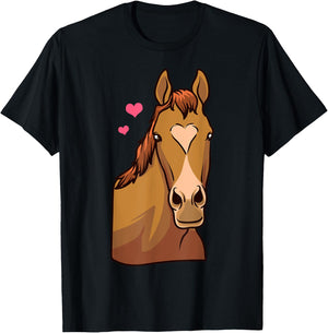 Horse Valentines Day Shirt Heart Pony Horseback Riding Girls T-Shirt - T-Shirt | Black