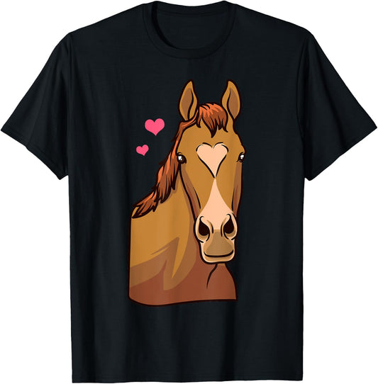 Horse Valentines Day Shirt Heart Pony Horseback Riding Girls T-Shirt - T-Shirt | Black