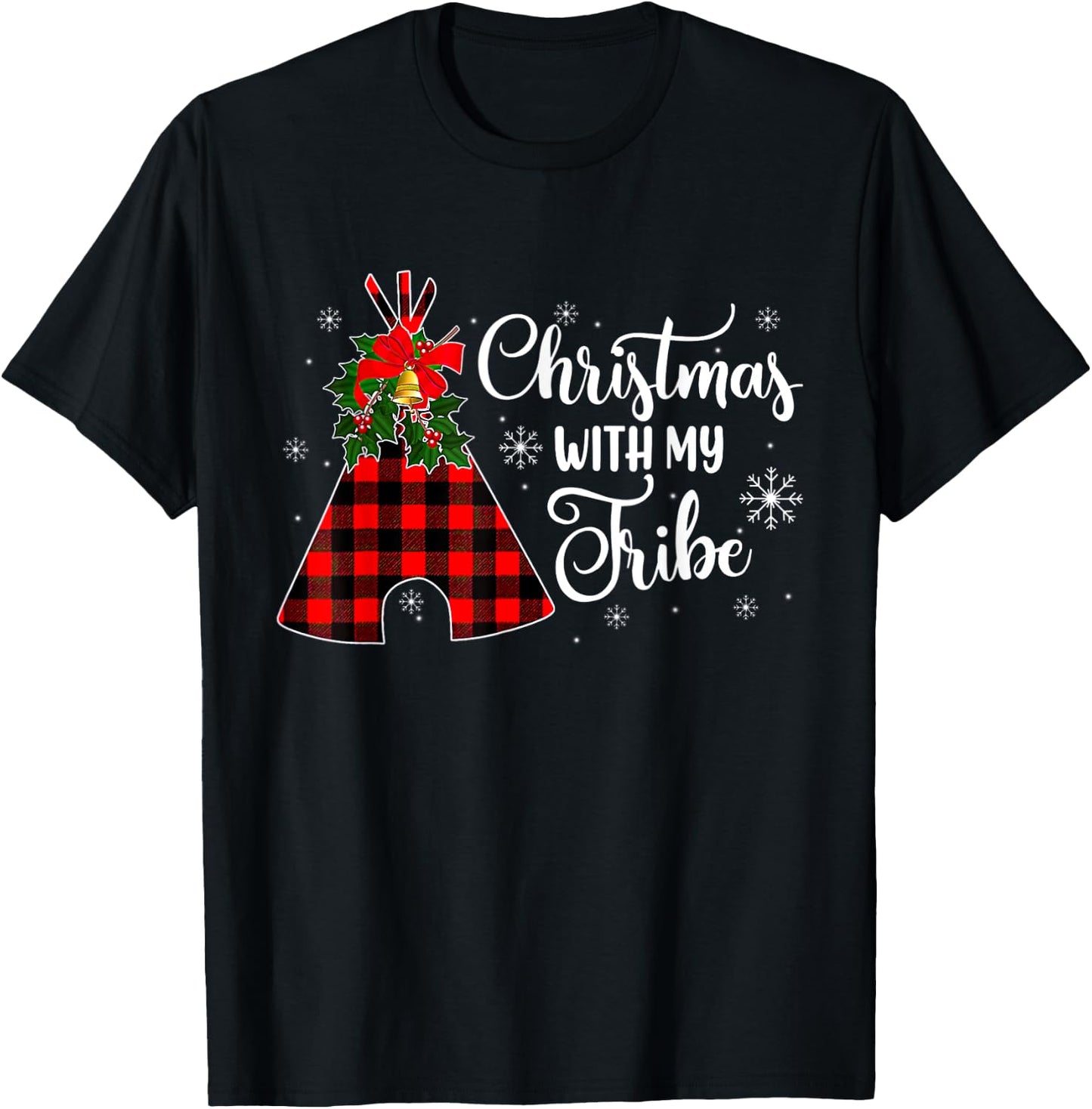 Christmas With My Tribe Buffalo Plaid Family Pajama T-Shirt - T-Shirt | Black