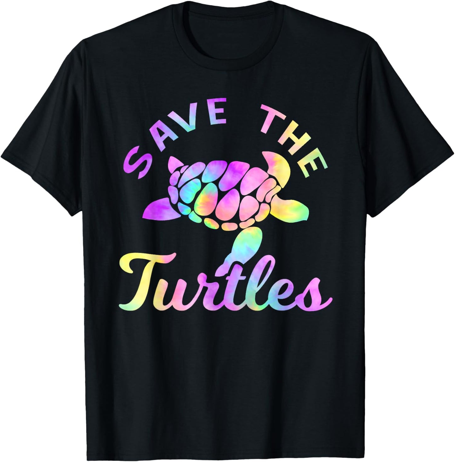 Save The Turtles Pastel Rainbow Tie Dye Turtle T-Shirt - T-Shirt | Black