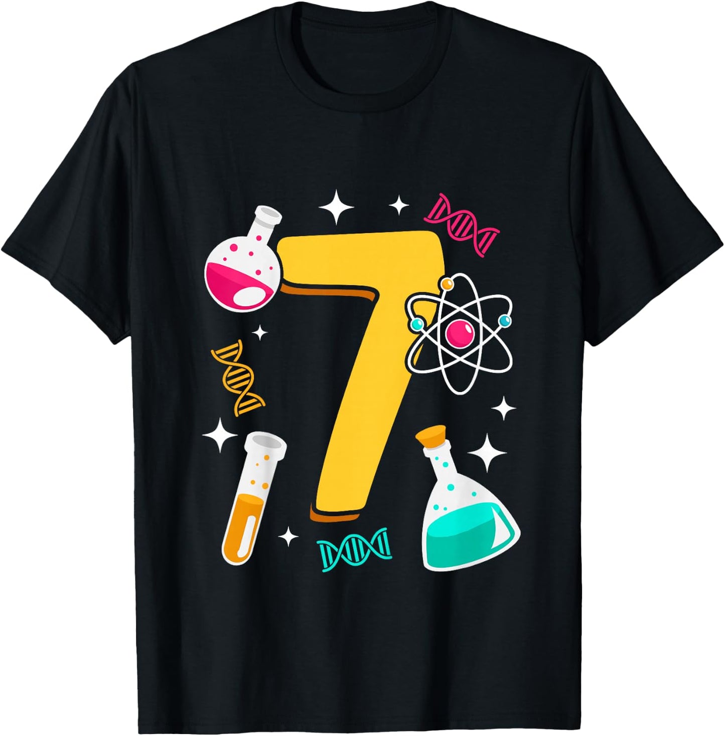 7th Birthday Science Themend Nerd Test Tube Scientist T-Shirt - T-Shirt | Black