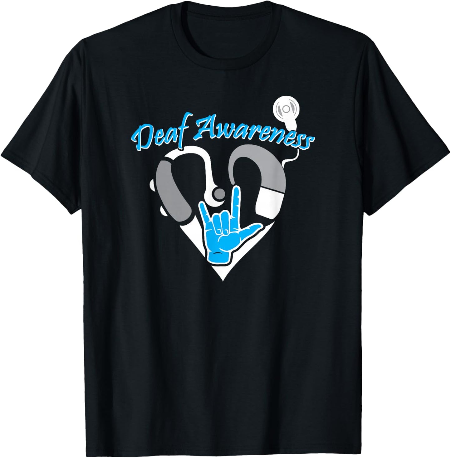 Deaf Awareness Hearing Aid ASL Cochlear Implant T-Shirt - T-Shirt | Black