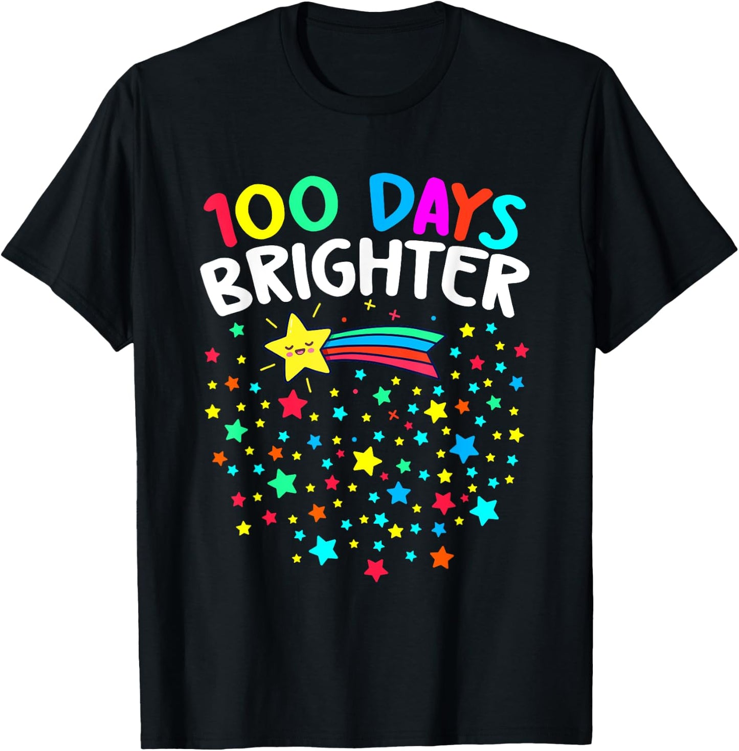 100 Days Brighter Happy 100 Days Of School Teachers Kids T-Shirt - T-Shirt | Black