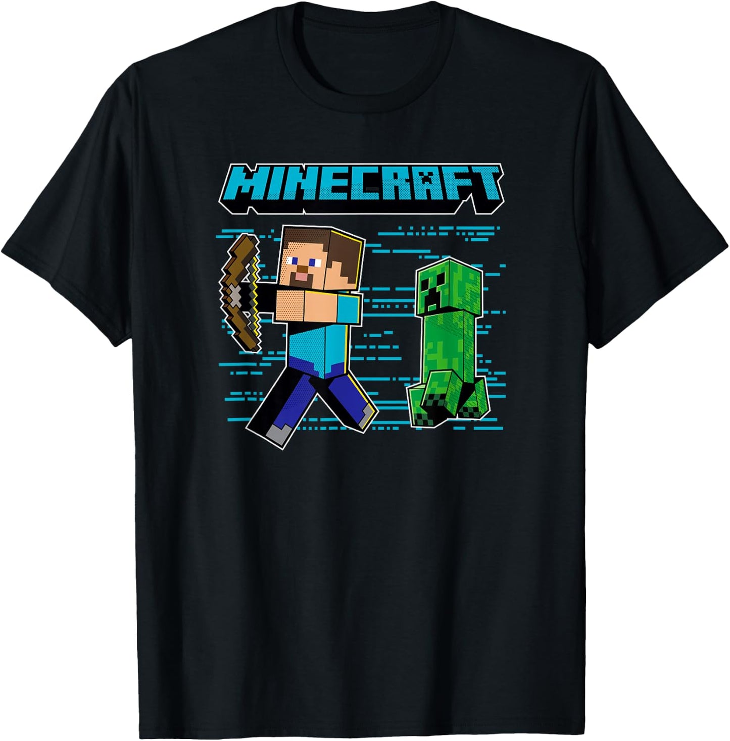 Minecraft Steve & Creeper Run Run Run T-Shirt - T-Shirt | Black