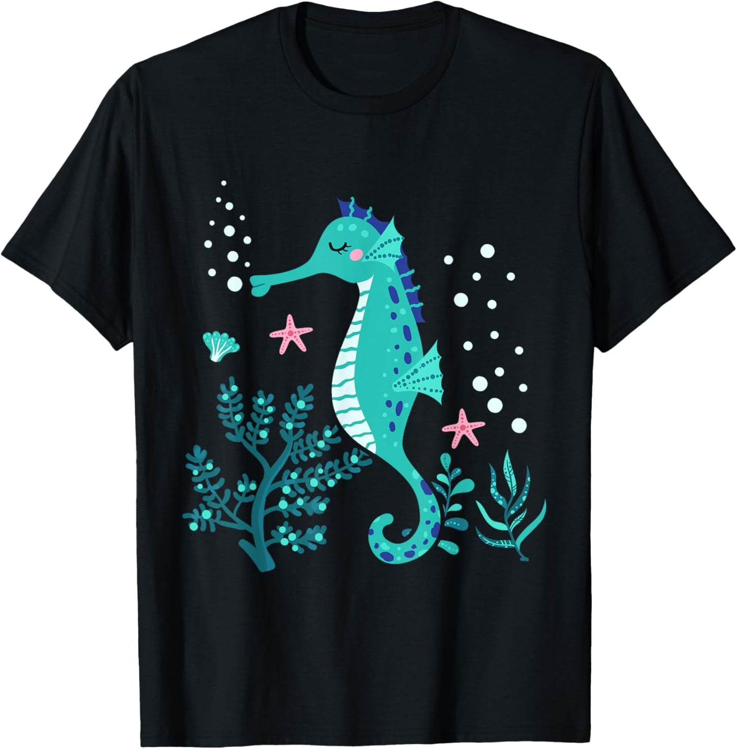Aquarium Animal Kids Gift Cute Seahorse T-Shirt - T-Shirt | Black