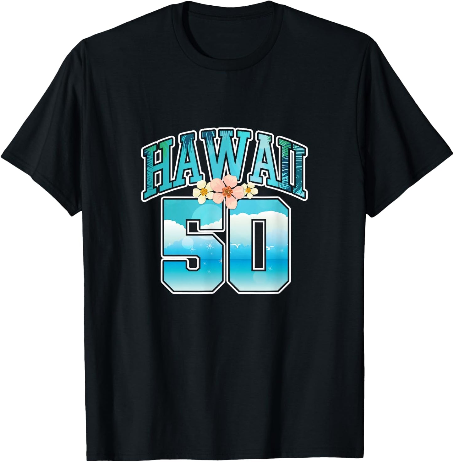 Hawaii 50 50th Birthday Hawaiian Aloha Beach Hibiscus T-Shirt - T-Shirt | Black