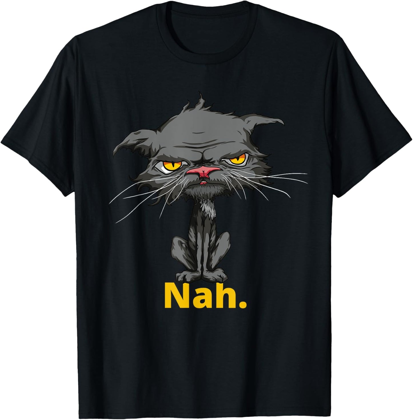 Cat Nah Funny Bored Cat Yellow Eyes Cat Lovers Kitten Women Girls Kids T-Shirt - T-Shirt | Black