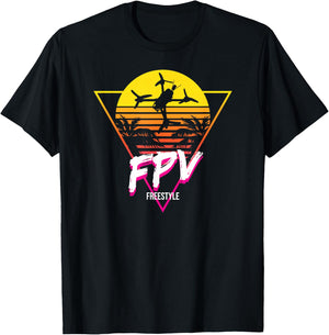 Retro Freestyle FPV Racing Drone Pilot Acro Quadcopter T-Shirt - T-Shirt | Black