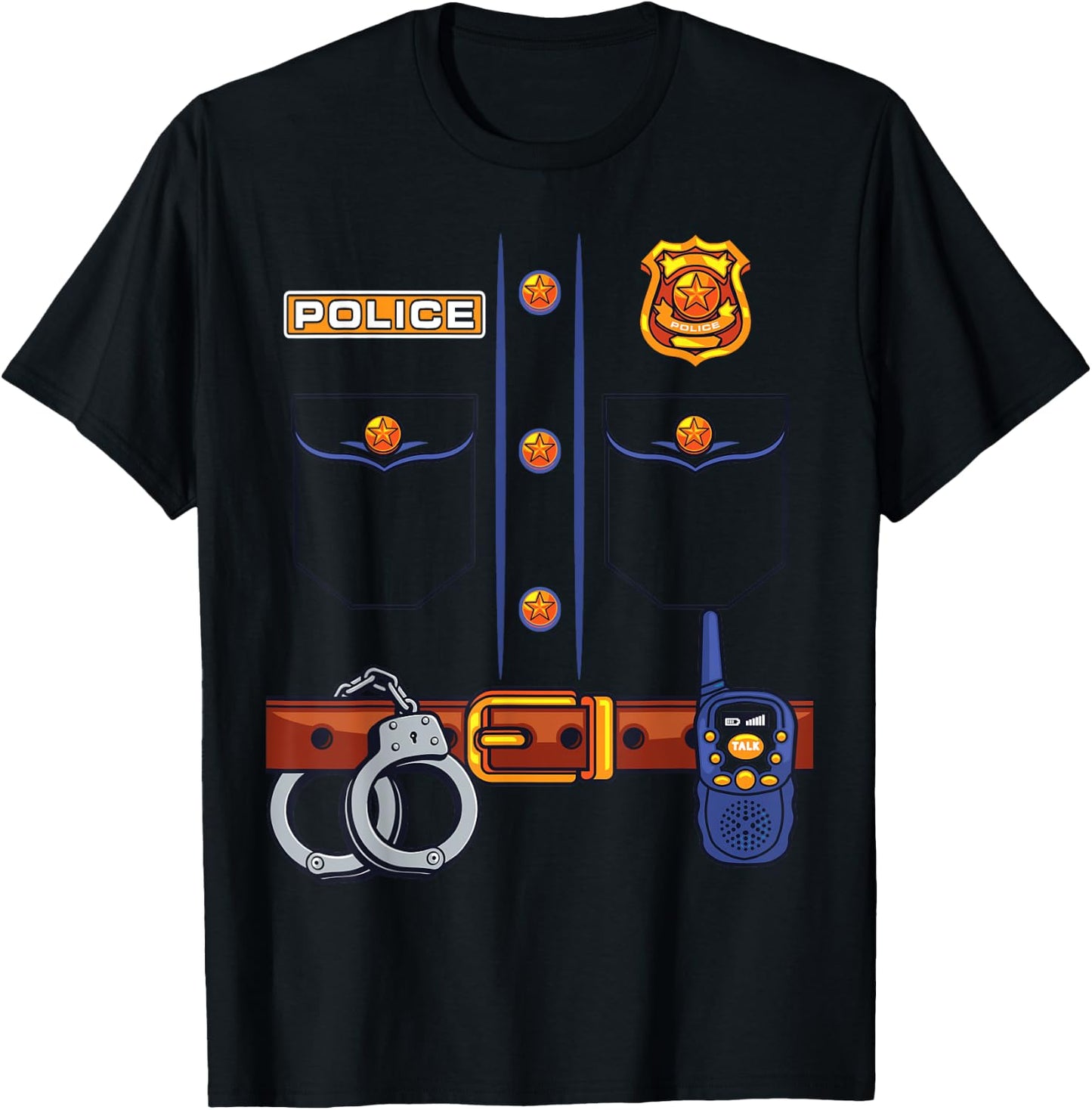 Police Officer Costume Halloween For Kids Uniform Police T-Shirt - T-Shirt | Black