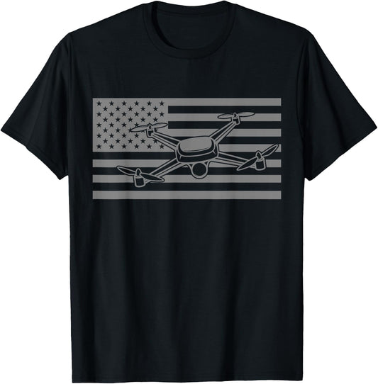 Drone Pilot American Flag Apparel - Drone Operator T-Shirt - T-Shirt | Black