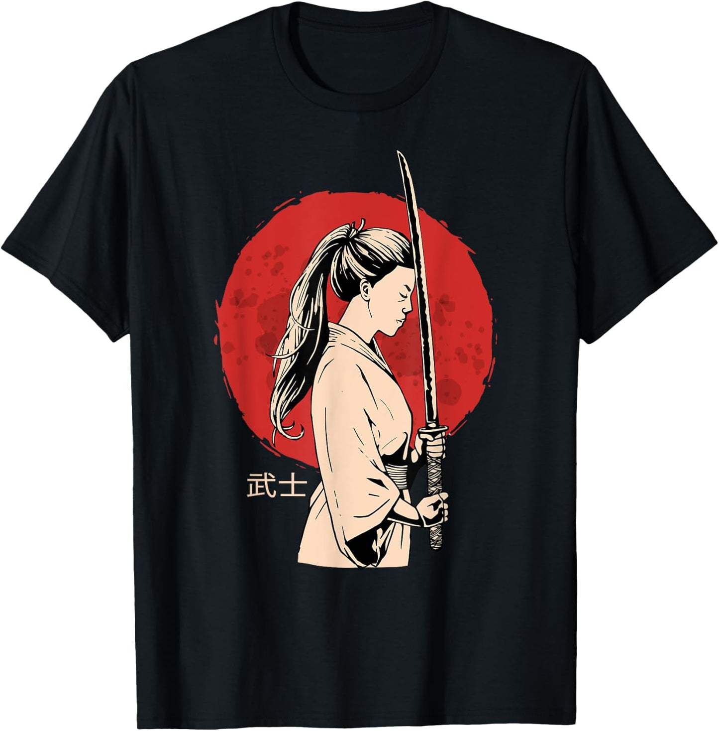 Ancient Japanese Geisha Samurai - Female Samurai - Katana T-Shirt - T-Shirt | Black