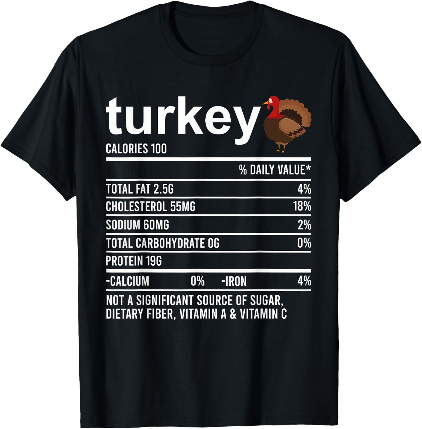 Thanksgiving Christmas Nutrition Shirt Clothing Co Funny Turkey Nutrition Fact Foodie T-Shirt - T-Shirt | Black