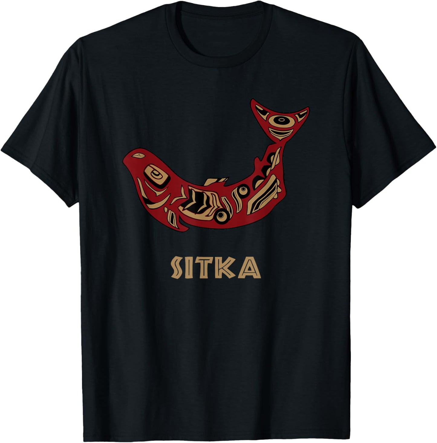Sitka Alaska PNW Native American Indian Salmon Fishermen Art T-Shirt - T-Shirt | Black