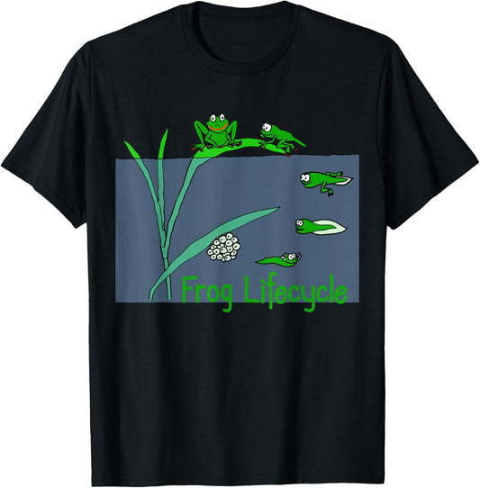 Frog Tadpole Lifecycle Frogs For Kids Cute Green Frog T-Shirt - T-Shirt | Black
