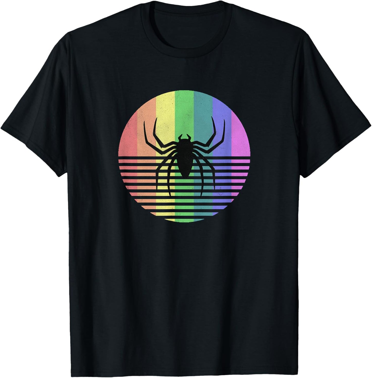 Retro Spider Gay Pride Rainbow Flag Vintage Gift Distressed T-Shirt - T-Shirt | Black