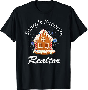 Santa’s Favorite Realtor Real Estate Agent Merry Christmas T-Shirt - T-Shirt | Black