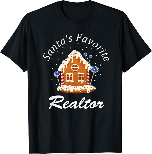 Santa’s Favorite Realtor Real Estate Agent Merry Christmas T-Shirt - T-Shirt | Black
