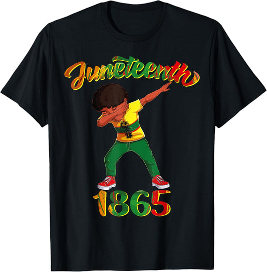 Juneteenth 1865 Dab Black Boy Brown Skin Afro American Boys T-Shirt - T-Shirt | Black