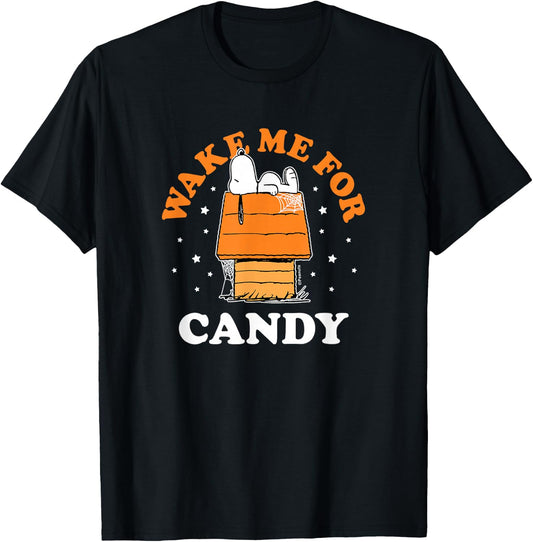 Peanuts - Snoopy Halloween House Wake Me For Candy T-Shirt - T-Shirt | Black