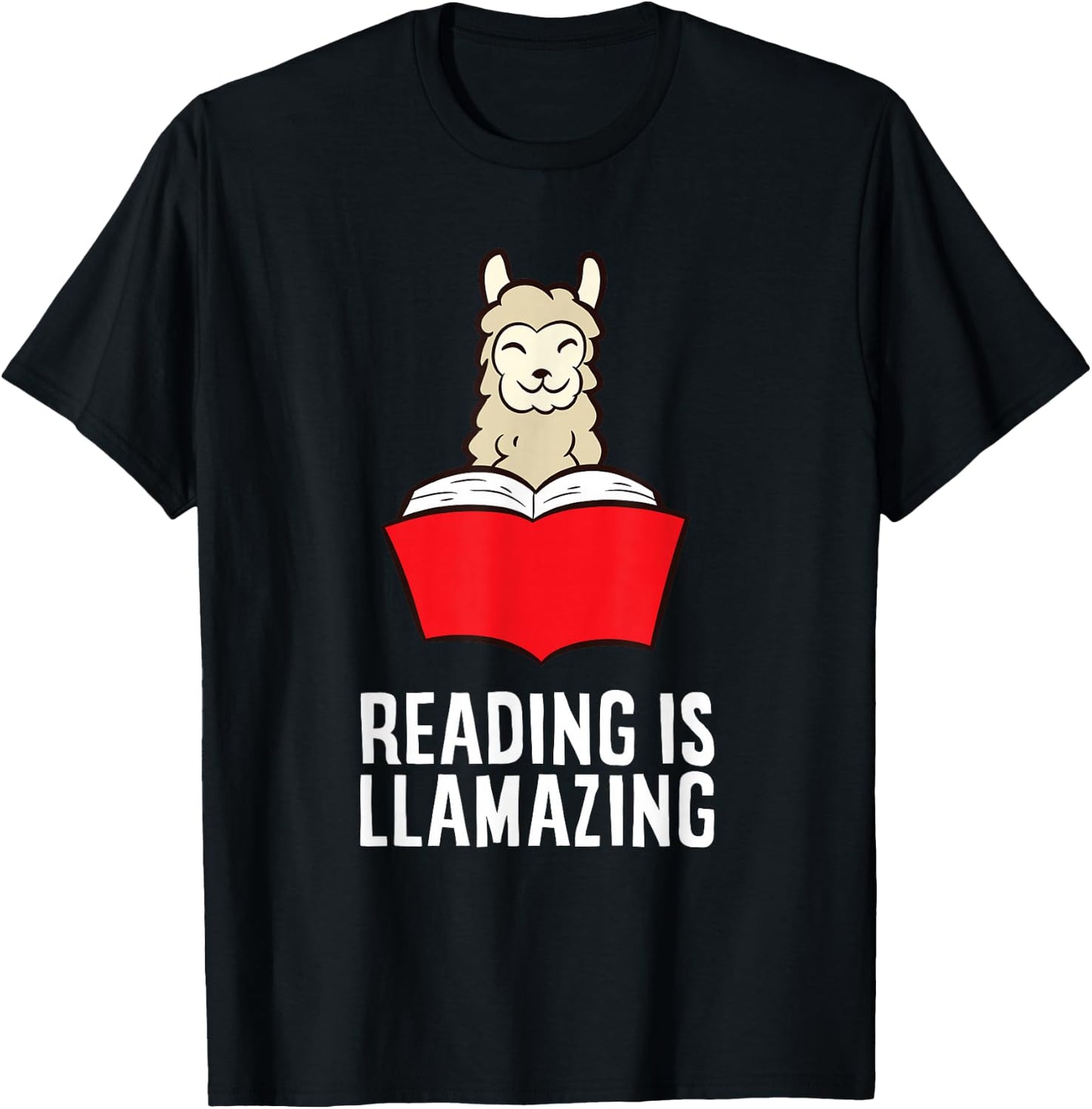 Funny Llama Lover Reading Is Llamazing Bookworm Llama T-Shirt - T-Shirt | Black