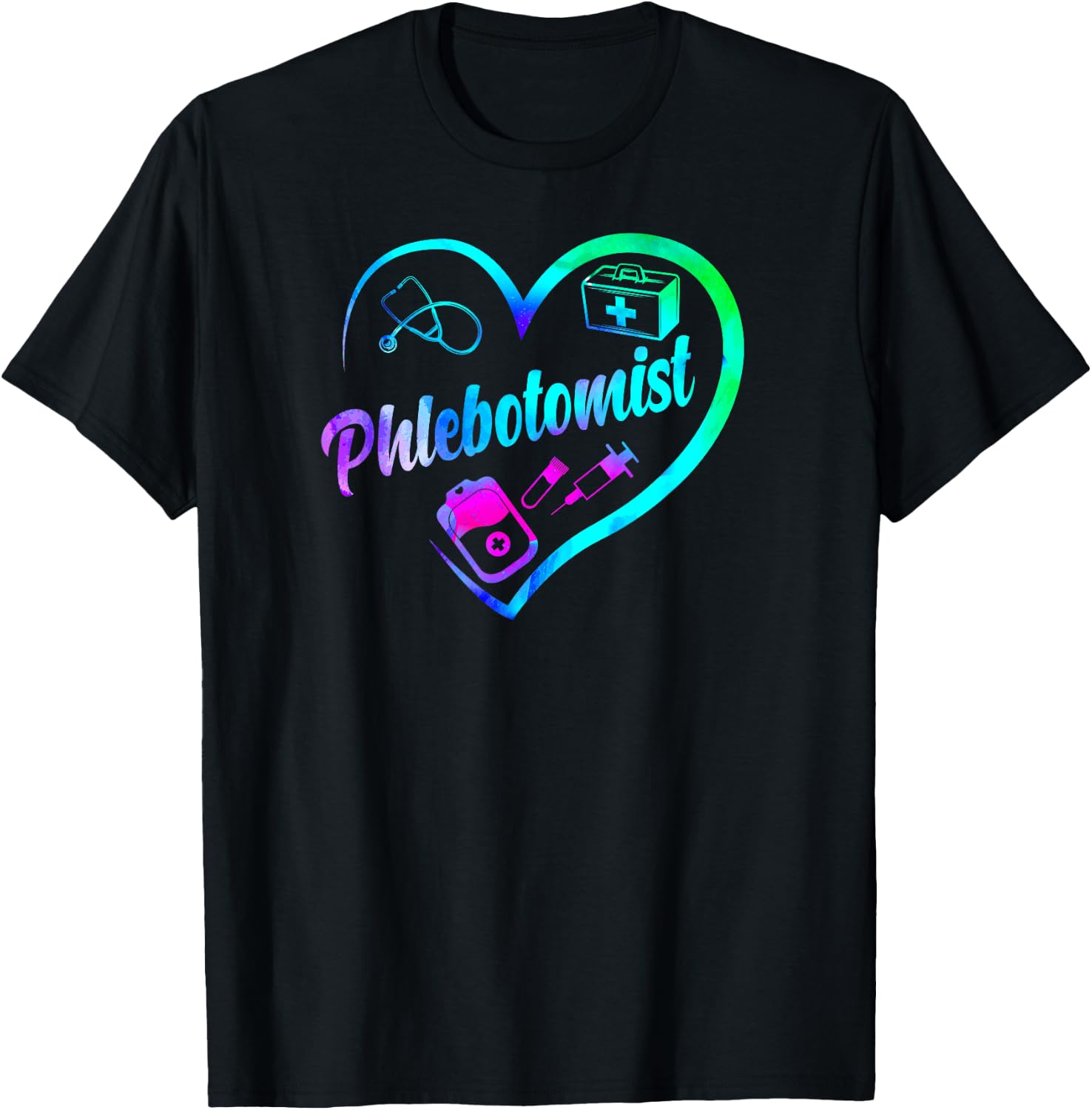 Phlebotomist Tech Technician Heart Watercolor T-Shirt - T-Shirt | Black