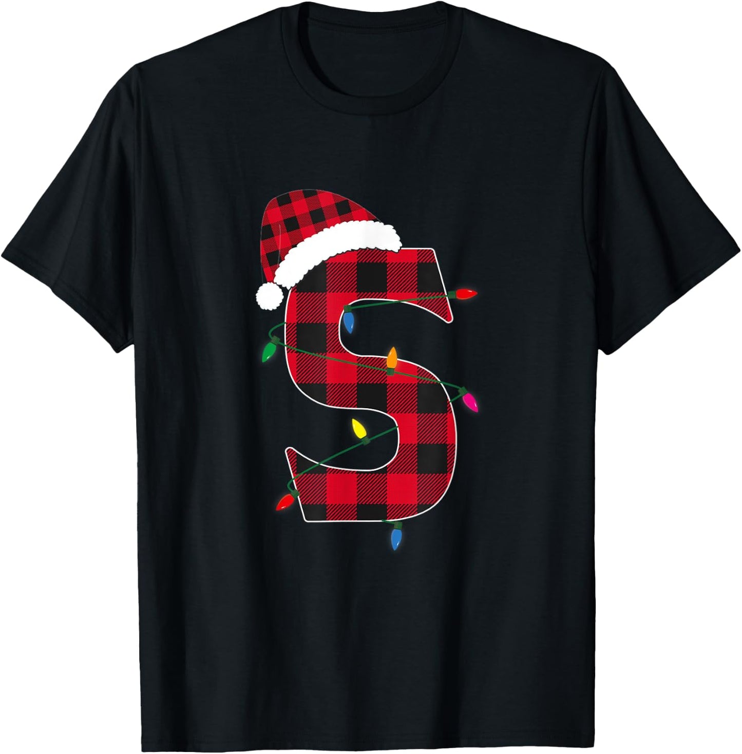 Awesome Letter S Initial Name Buffalo Plaid Christmas T-Shirt - T-Shirt | Black