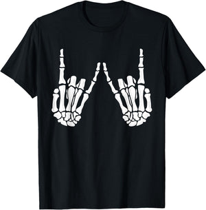 Skeleton Hands Gothic Rocker Hands Halloween Rock Music T-Shirt - T-Shirt | Black