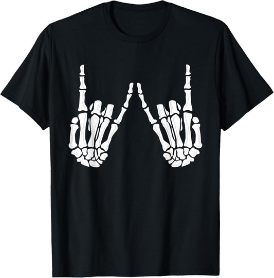 Skeleton Hands Gothic Rocker Hands Halloween Rock Music T-Shirt - T-Shirt | Black