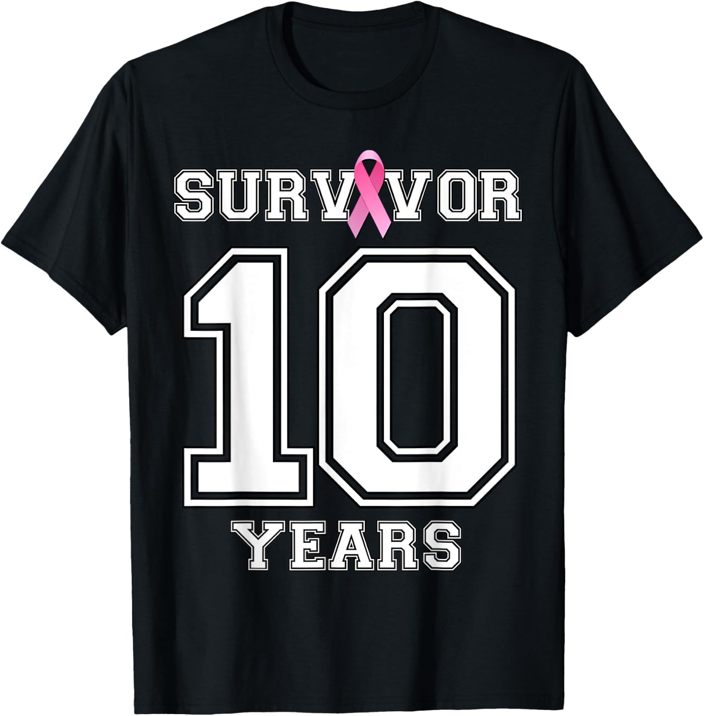 10 Years Breast Cancer Survivor Gifts Pink Ribbon T-Shirt - T-Shirt | Black