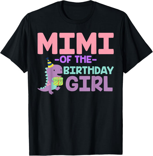 Mimi of The Birthday For Girl Saurus Rex Dinosaur Party T-Shirt - T-Shirt | Black