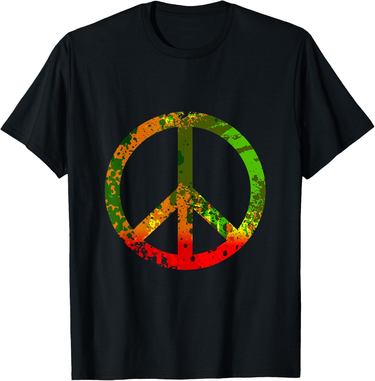 Rasta Reggae Peace Sign Splash Hippie Symbol Rastafarian T-Shirt - T-Shirt | Black