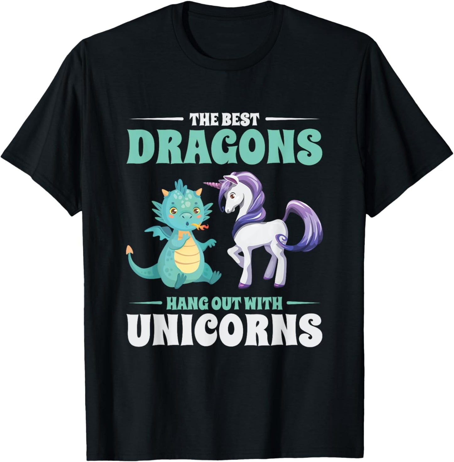 Funny Best Dragons Hangout With Unicorns Friendship Gift T-Shirt - T-Shirt | Black