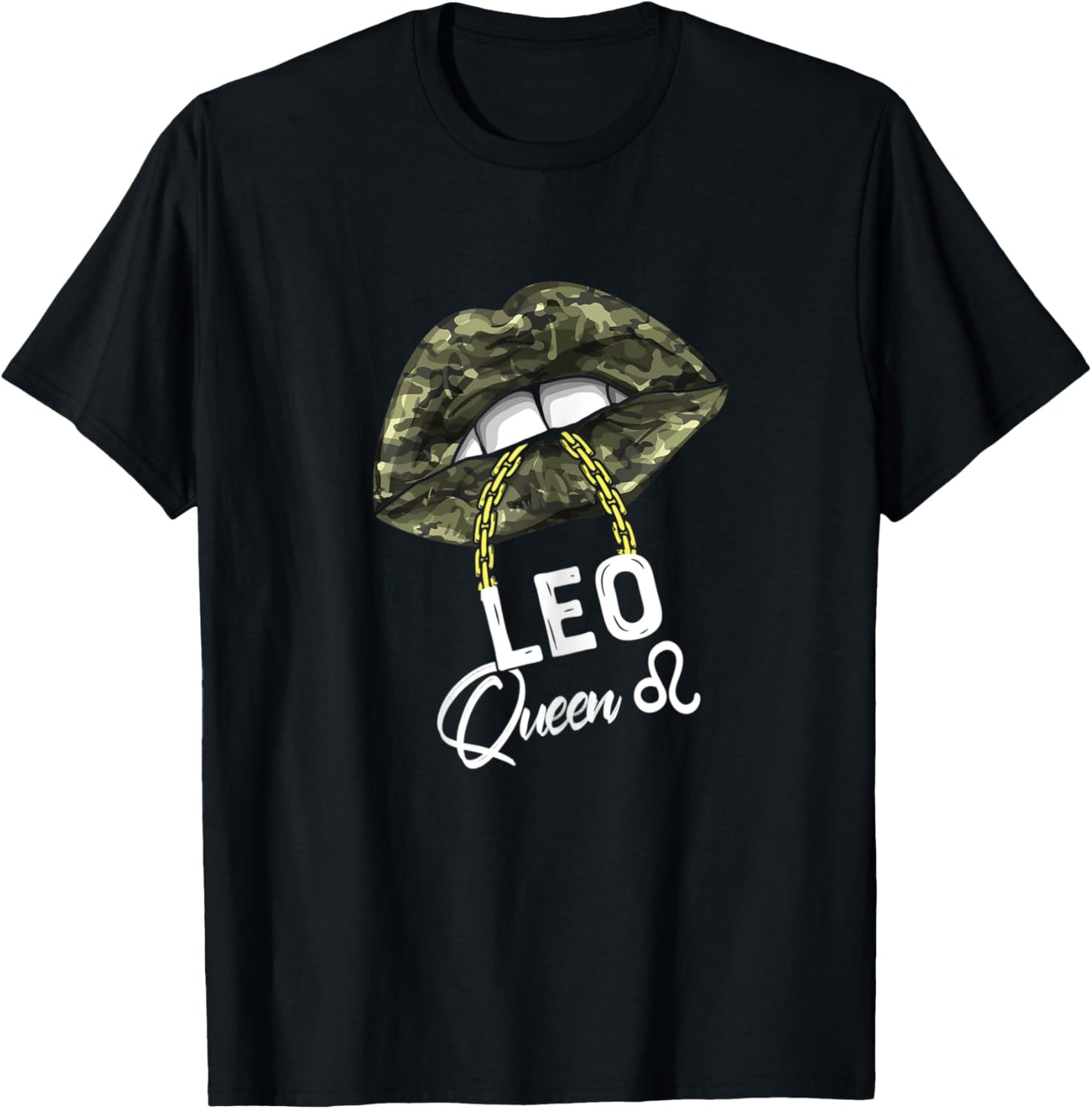 Army Leo Queen Lips Camouflage Military Green T-Shirt - T-Shirt | Black
