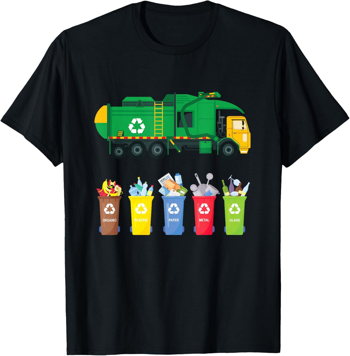 Recycling Trash Truck Kids Garbage Truck T-Shirt - T-Shirt | Black