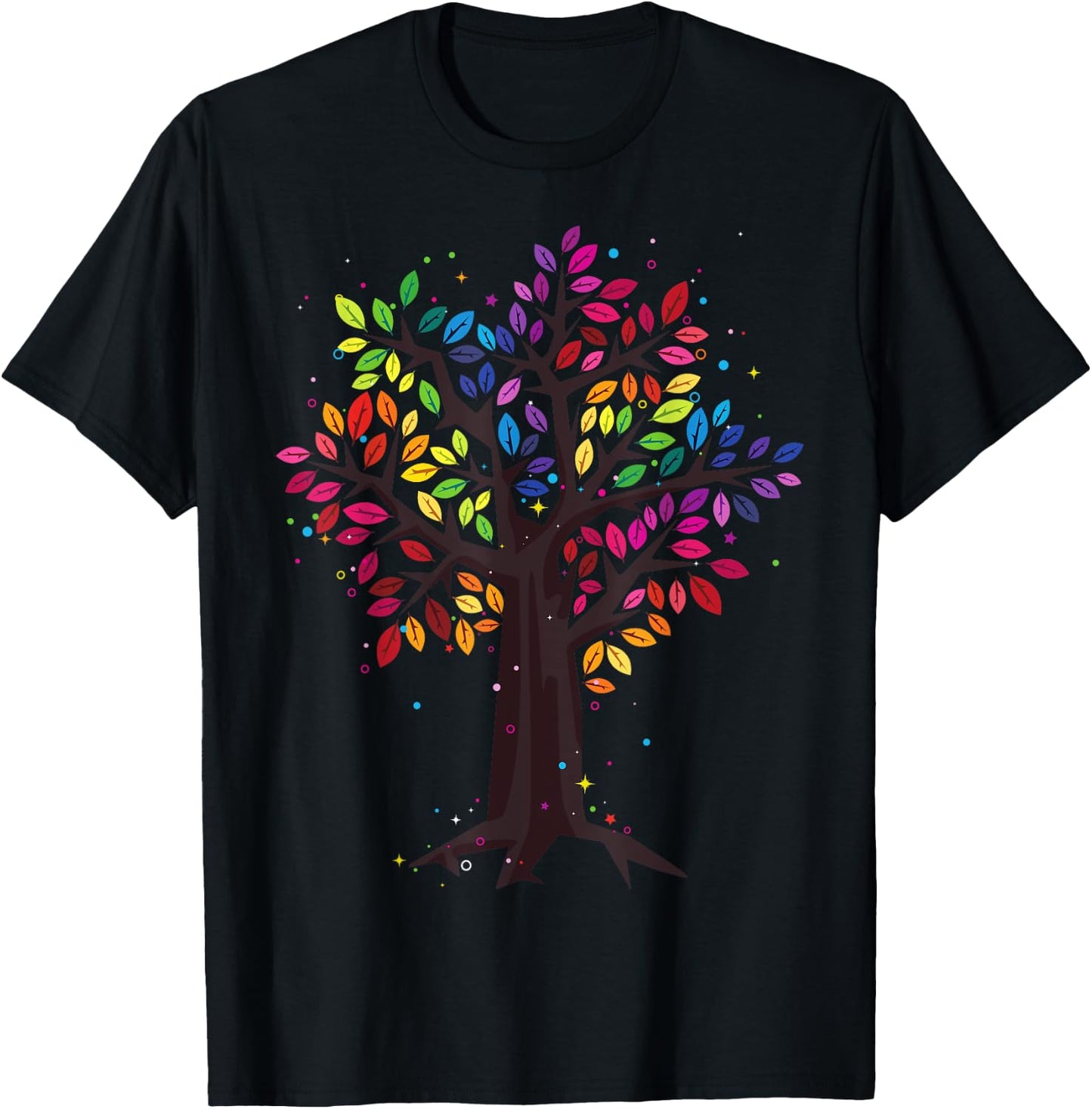 Rainbow Tree, Tree of Life, Colorful Leaf Rainbow Leaf T-Shirt - T-Shirt | Black